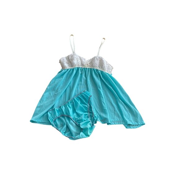 Vintage 80s 2Pc Lace & Chiffon Babydoll Sheer Lingerie Slip Dress Cami Sleepset - Picture 10 of 12
